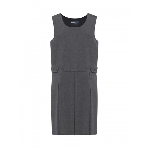 Grey Pinafore with Double Box Pleats, Skirts and Pinafores